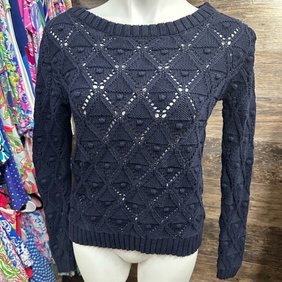 Tommy Hilfiger Navy Blue Crew Neck Sweater with Diamond Knit - Picture 1 of 7